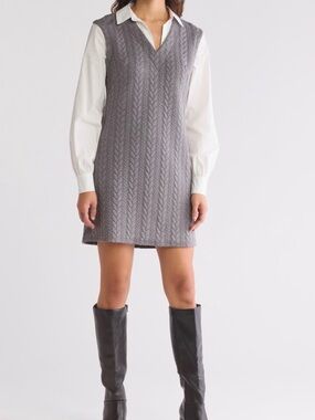 Eliza J Gray Cable Knit V-Neck Sleeveless Shift Dress